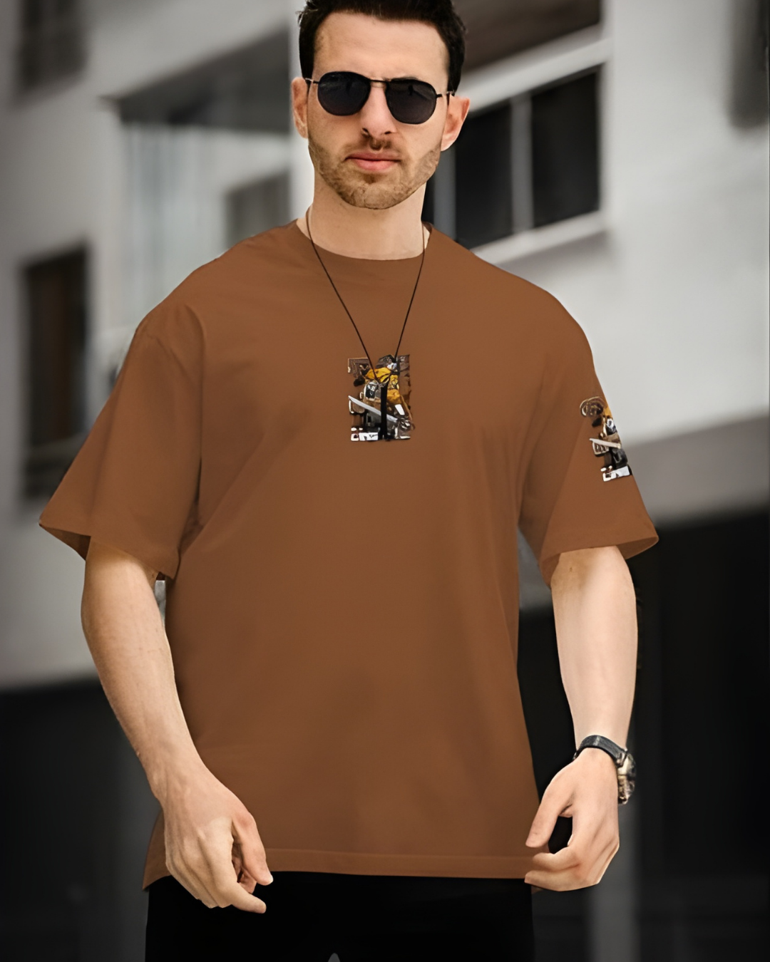 Men's Brown Graphic T-Shirt