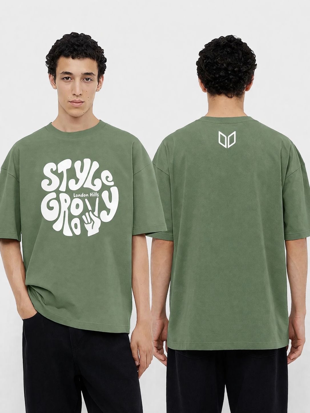 Men’s Olive Style Groovy Oversized T-Shirt
